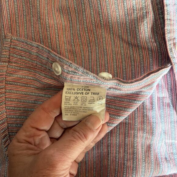 Vintage 90s Patagonia Organic Cotton Go To Shirt Red & Blue Stripe LARGE - Picture 11 of 16
